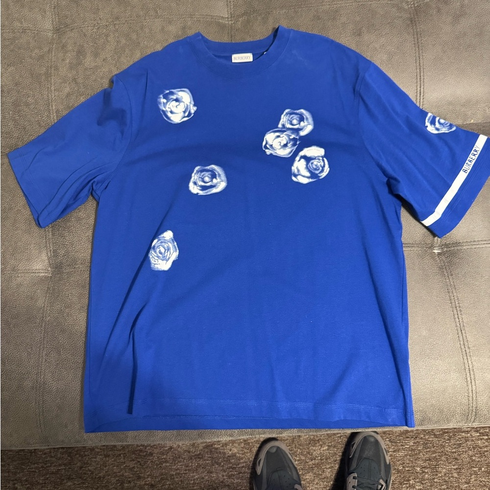 Burberry Blue Tee with White Floral Design